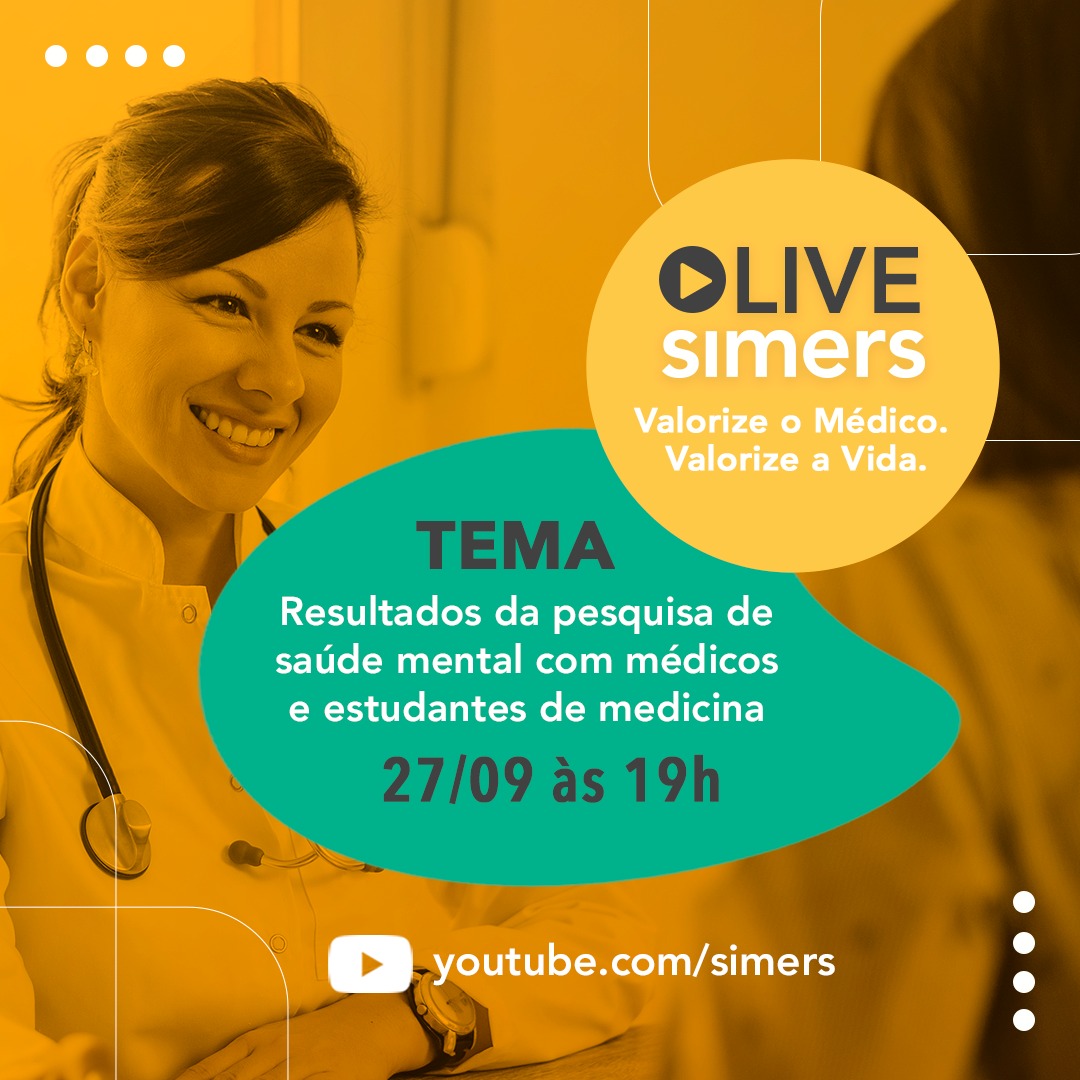 Núcleo de Psiquiatria do Simers fará live sobre Saúde Mental de Médicos e estudantes de Medicina