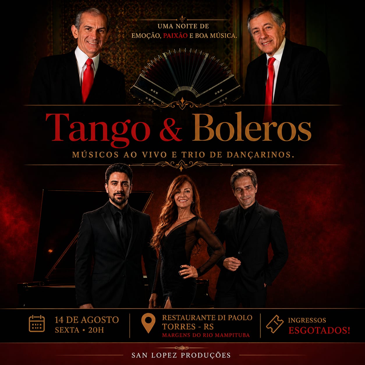 Tango & Boleros reúne grandes nomes da música e da dança em noite especial em Torres