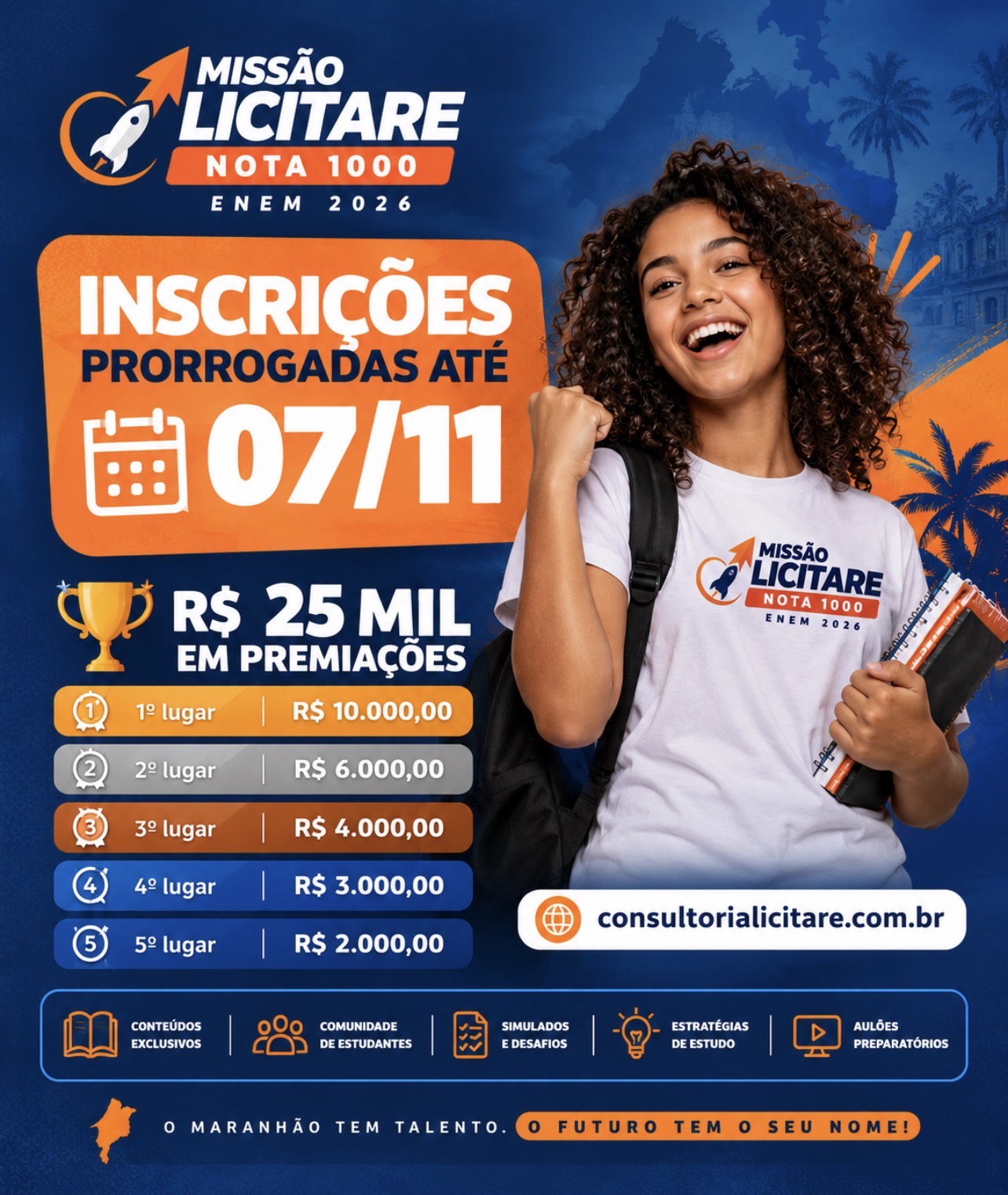 Estudantes do Maranhão têm até 7 de novembro para se inscrever na Missão Licitare Nota 1000 e concorrer a R$ 25 mil reais